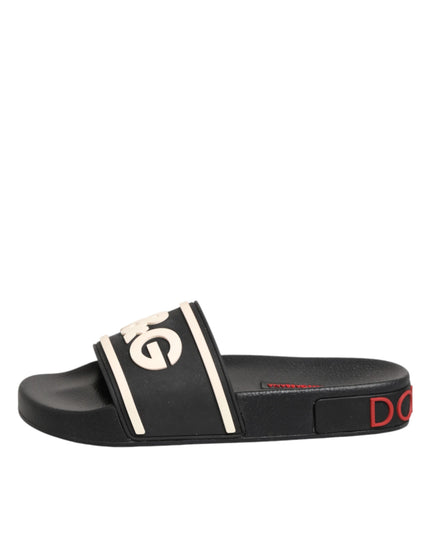 Dolce & Gabbana Black Rubber Slides Sandals Beachwear Shoes