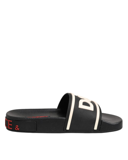 Dolce & Gabbana Black Rubber Slides Sandals Beachwear Shoes