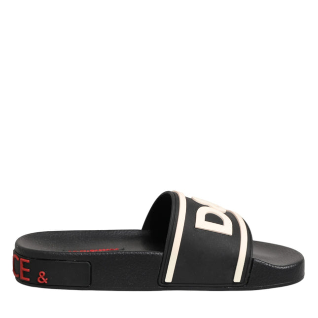 Dolce & Gabbana Black Rubber Slides Sandals Beachwear Shoes