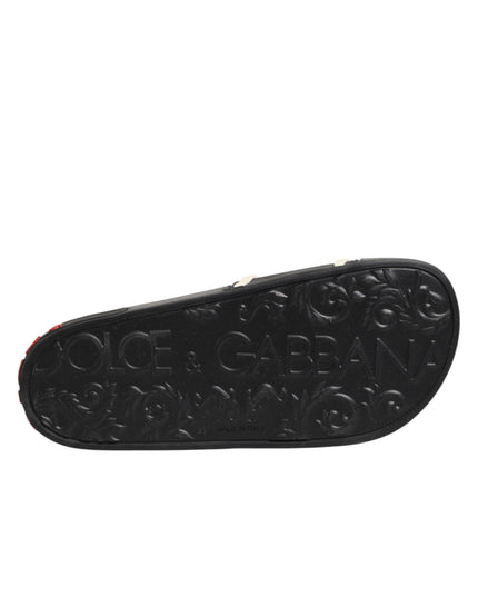 Dolce & Gabbana Black Rubber Slides Sandals Beachwear Shoes