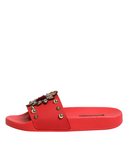 Dolce & Gabbana Red Sacred Heart Stud Slides Beachwear Shoes