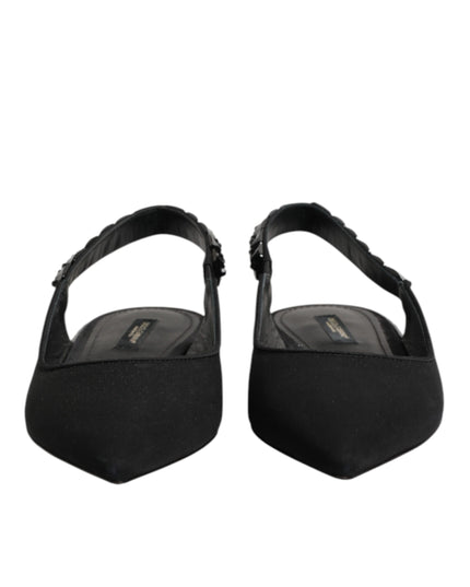 Dolce & Gabbana Black Crystal Charmeuse Slingback Shoes