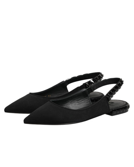 Dolce & Gabbana Black Crystal Charmeuse Slingback Shoes
