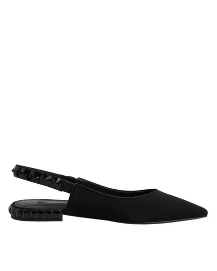 Dolce & Gabbana Black Crystal Charmeuse Slingback Shoes