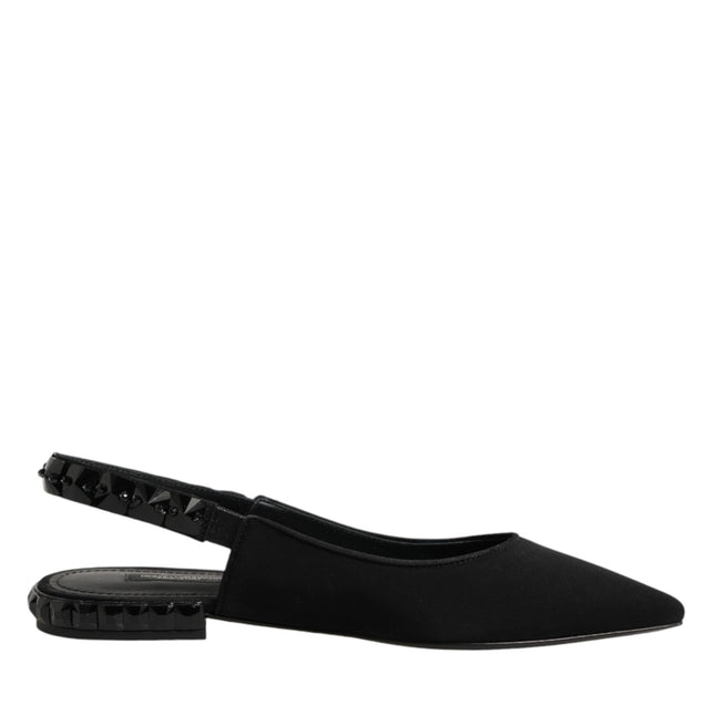 Dolce & Gabbana Black Crystal Charmeuse Slingback Shoes