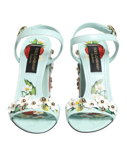 Dolce & Gabbana Mint Green Floral Studs Heels Sandals Shoes