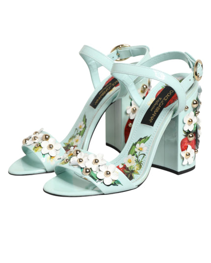 Dolce & Gabbana Mint Green Floral Studs Heels Sandals Shoes