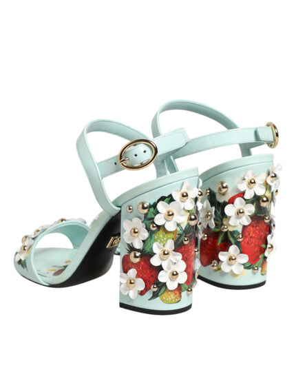 Dolce & Gabbana Mint Green Floral Studs Heels Sandals Shoes