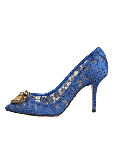 Dolce & Gabbana Blue Taormina Lace DEVOTION Pumps Shoes \