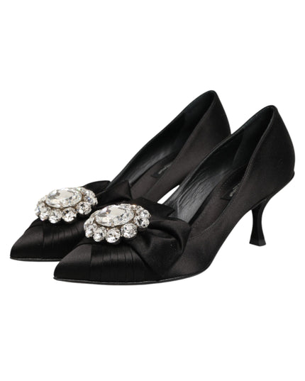Dolce & Gabbana Black Satin Bow Crystal Embellishment Pumps Shoes
