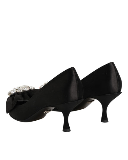 Dolce & Gabbana Black Satin Bow Crystal Embellishment Pumps Shoes