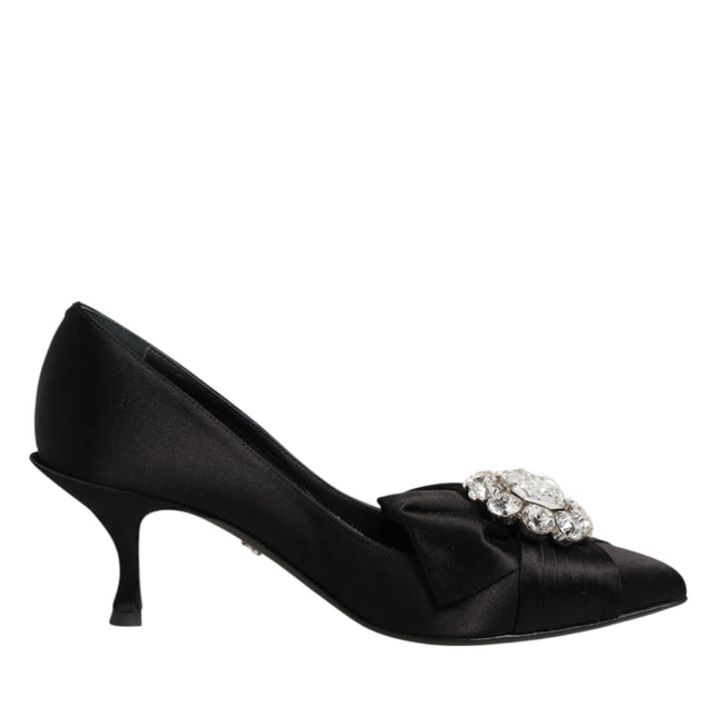 Dolce & Gabbana Black Satin Bow Crystal Embellishment Pumps Shoes