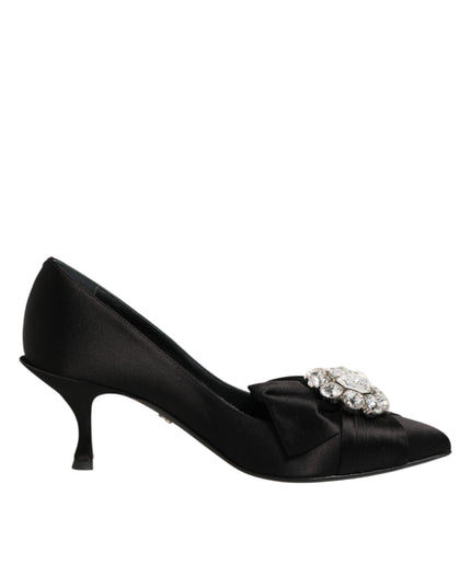 Dolce & Gabbana Black Satin Bow Crystal Embellishment Pumps Shoes