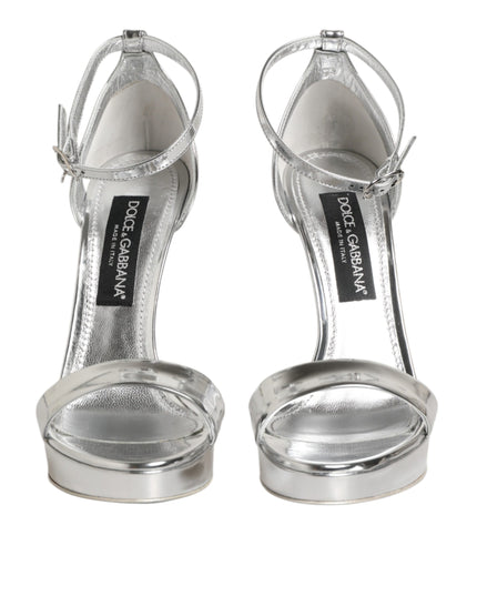 Dolce & Gabbana Silver Leather Platform Keira Sandals Shoes