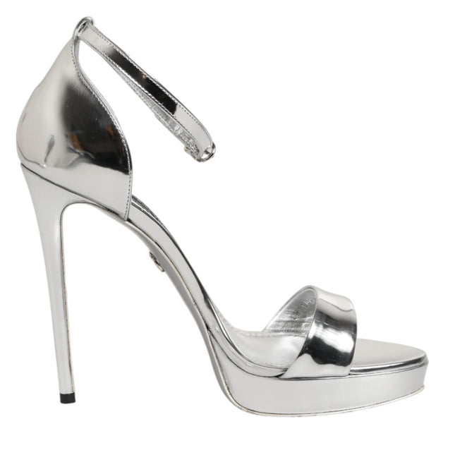 Dolce & Gabbana Silver Leather Platform Keira Sandals Shoes