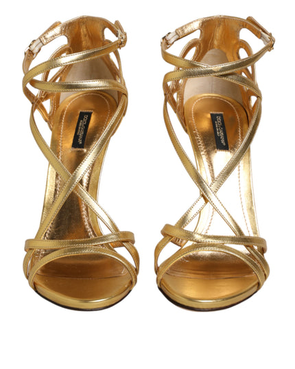 Dolce & Gabbana Gold Leather Keira Heels Sandals Shoes