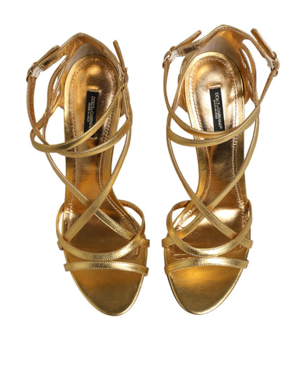 Dolce & Gabbana Gold Leather Keira Heels Sandals Shoes