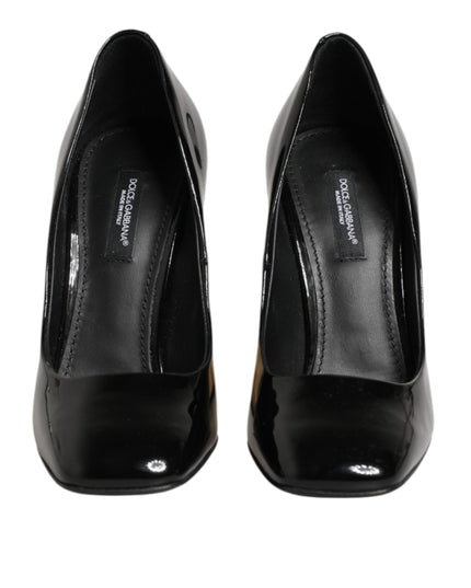 Dolce & Gabbana Black Gold Patent Leather Logo Heels Pumps Shoes