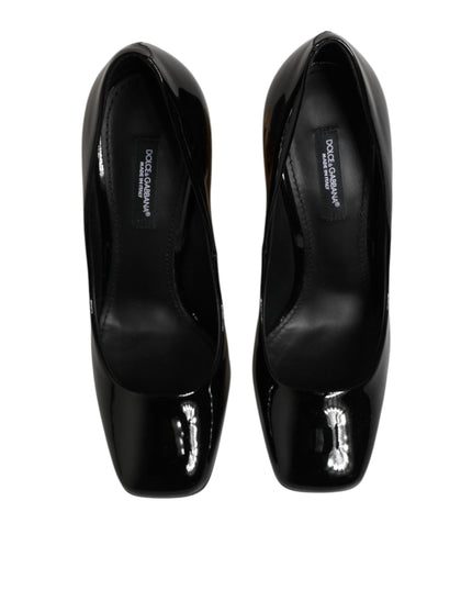 Dolce & Gabbana Black Gold Patent Leather Logo Heels Pumps Shoes
