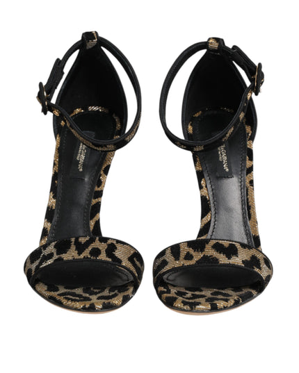 Dolce & Gabbana Gold Leopard Ankle Strap Heels Sandals Shoes