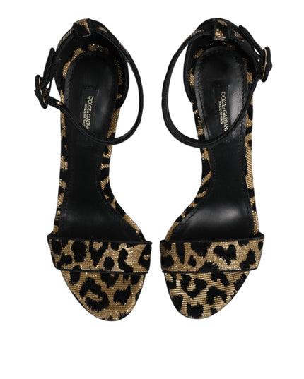 Dolce & Gabbana Gold Leopard Ankle Strap Heels Sandals Shoes