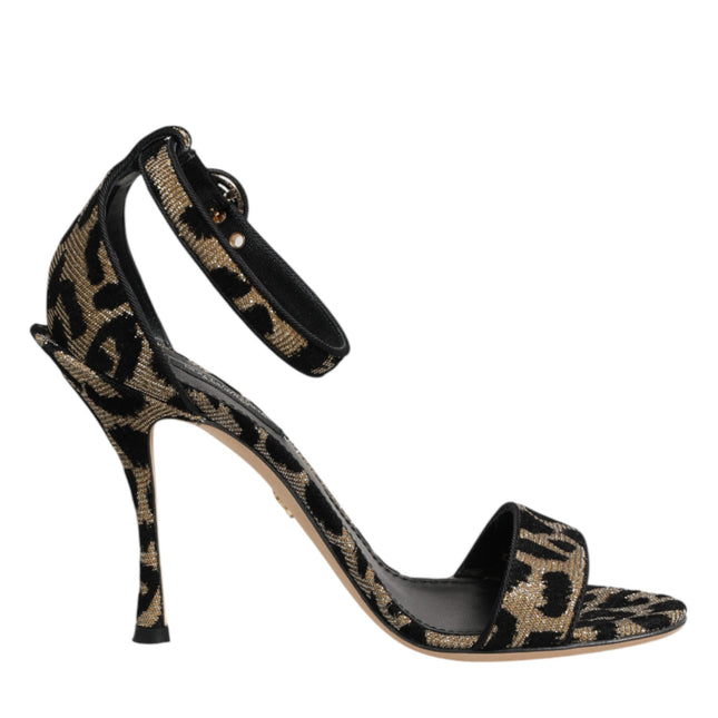 Dolce & Gabbana Gold Leopard Ankle Strap Heels Sandals Shoes