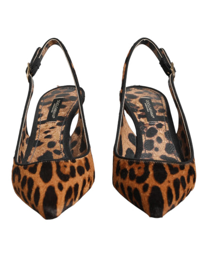 Dolce & Gabbana Brown Leopard Calfskin Fur Slingbacks Shoes