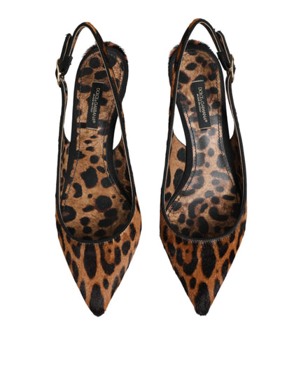 Dolce & Gabbana Brown Leopard Calfskin Fur Slingbacks Shoes