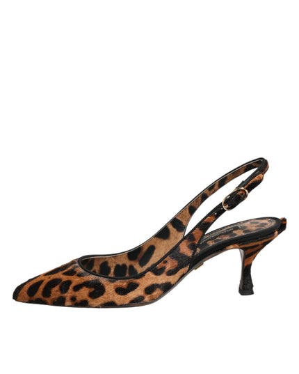Dolce & Gabbana Brown Leopard Calfskin Fur Slingbacks Shoes