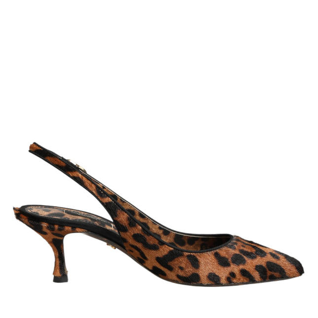 Dolce & Gabbana Brown Leopard Calfskin Fur Slingbacks Shoes