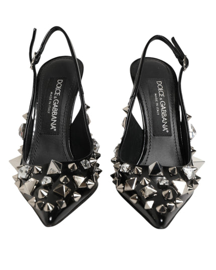 Dolce & Gabbana Black Studded Leather Heels Slingbacks Shoes