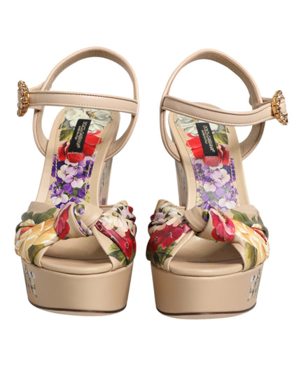 Dolce & Gabbana Beige Floral Ankle Strap Wedge Sandals Shoes