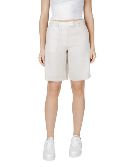 Vila Clothes Beige Viscose Bermuda Shorts