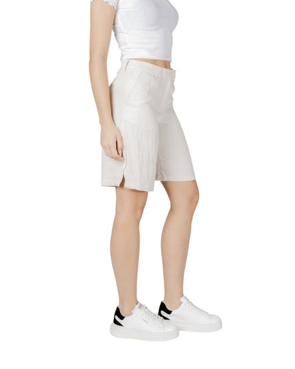 Vila Clothes Beige Viscose Bermuda Shorts