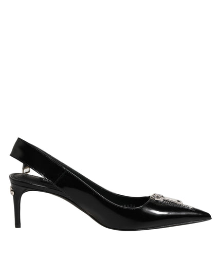 Dolce & Gabbana Black Zipper Leather Heels Slingbacks Shoes