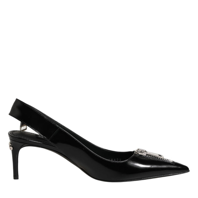Dolce & Gabbana Black Zipper Leather Heels Slingbacks Shoes