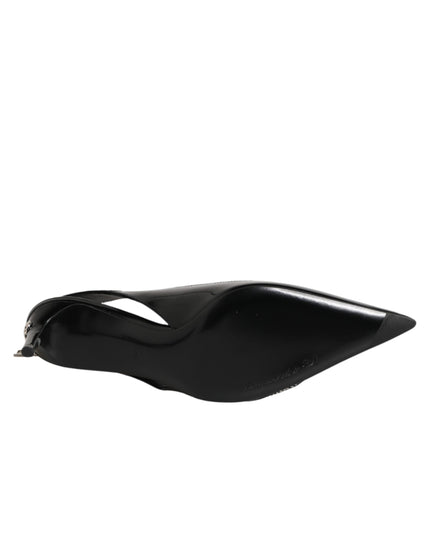 Dolce & Gabbana Black Zipper Leather Heels Slingbacks Shoes