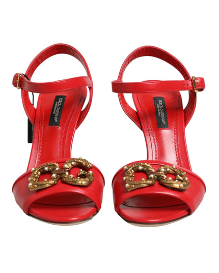 Dolce & Gabbana Red Leather DG AMORE Heels Sandals Shoes