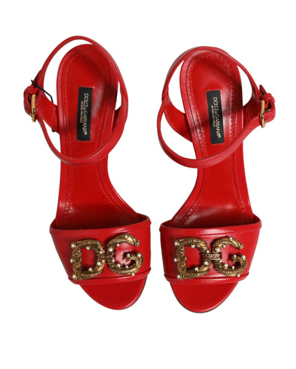 Dolce & Gabbana Red Leather DG AMORE Heels Sandals Shoes