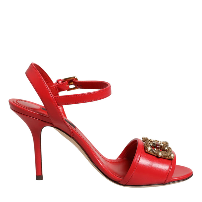 Dolce & Gabbana Red Leather DG AMORE Heels Sandals Shoes