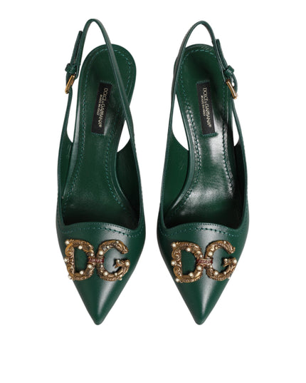 Dolce & Gabbana Green Leather AMORE Heels Slingbacks Shoes