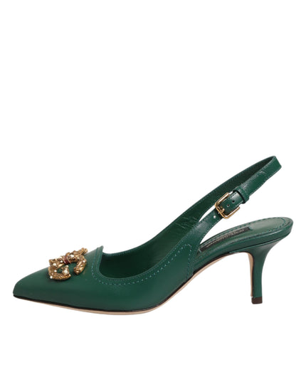 Dolce & Gabbana Green Leather AMORE Heels Slingbacks Shoes