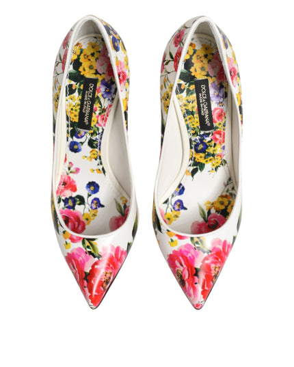 Dolce & Gabbana White Floral Leather High Heels Pumps Shoes