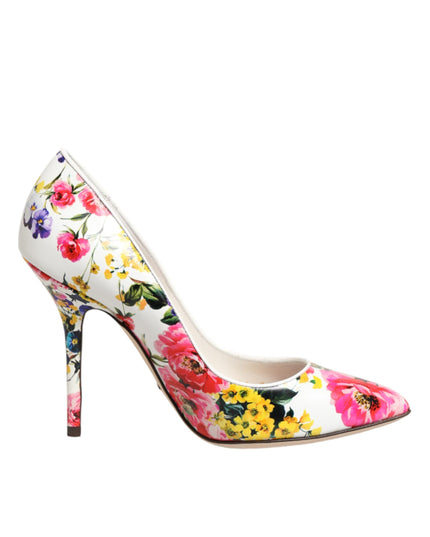 Dolce & Gabbana White Floral Leather High Heels Pumps Shoes