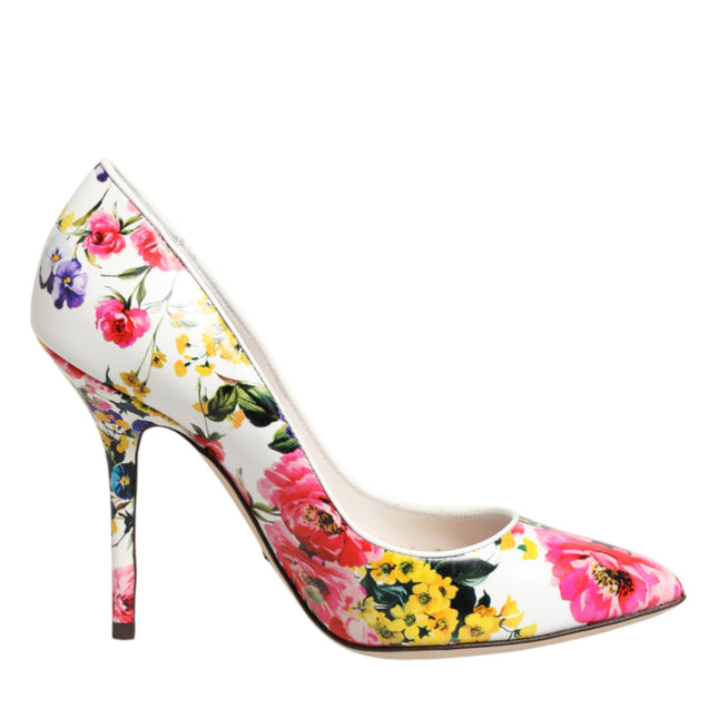 Dolce & Gabbana White Floral Leather High Heels Pumps Shoes