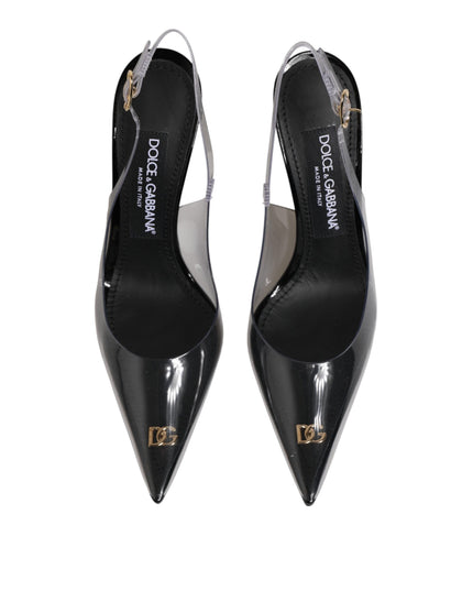 Dolce & Gabbana Black Leather Clear PVC Slingback Pumps Shoes