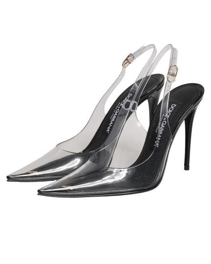 Dolce & Gabbana Black Leather Clear PVC Slingback Pumps Shoes