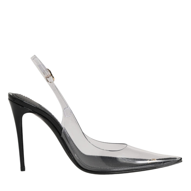 Dolce & Gabbana Black Leather Clear PVC Slingback Pumps Shoes