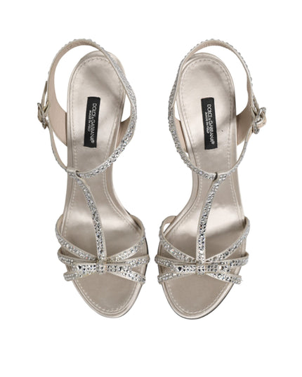 Dolce & Gabbana Silver Strass Ankle Strap Heels Sandals Shoes