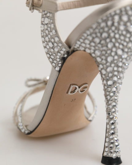 Dolce & Gabbana Silver Strass Ankle Strap Heels Sandals Shoes